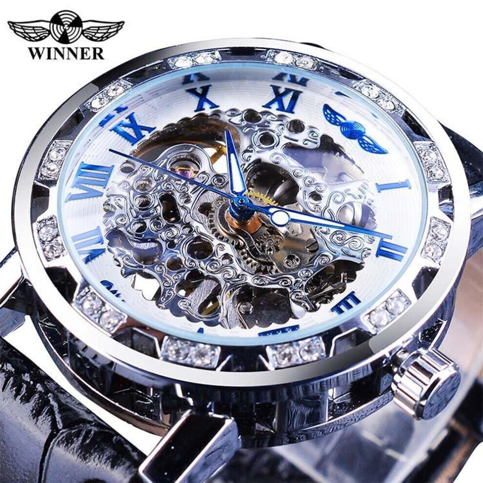 (white) Winner Black Golden Retro Luminous Hands Fashion Diamond Display Mens Mechanical Skeleton Wrist Watches Top Brand Luxury Clock