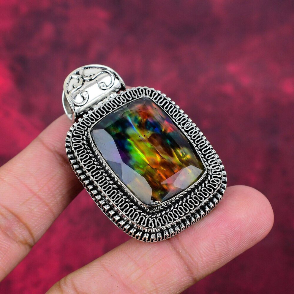 Maxpower (Green, 2.16 Inches) Ammolite Pendant Gemstone Handmade Jewelry, 925 Solid Sterling Silver Pendant, Gift For Wife Jewelry Green,Silver