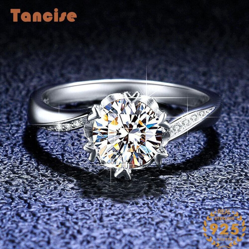 Maxpower (Silver, 15) Tancise Classic 925 Sterling Silver Moissanite Ring Ladies Jewelry Wedding Promise Party Gift