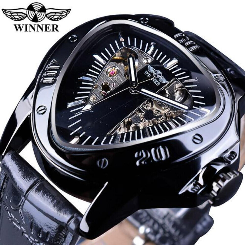 Maxpower (Black) Winner Steampunk Fashion Triangle Golden Skeleton Movement Mysterious Men Automatic Mechanical Wrist Watches Top Brand Luxury