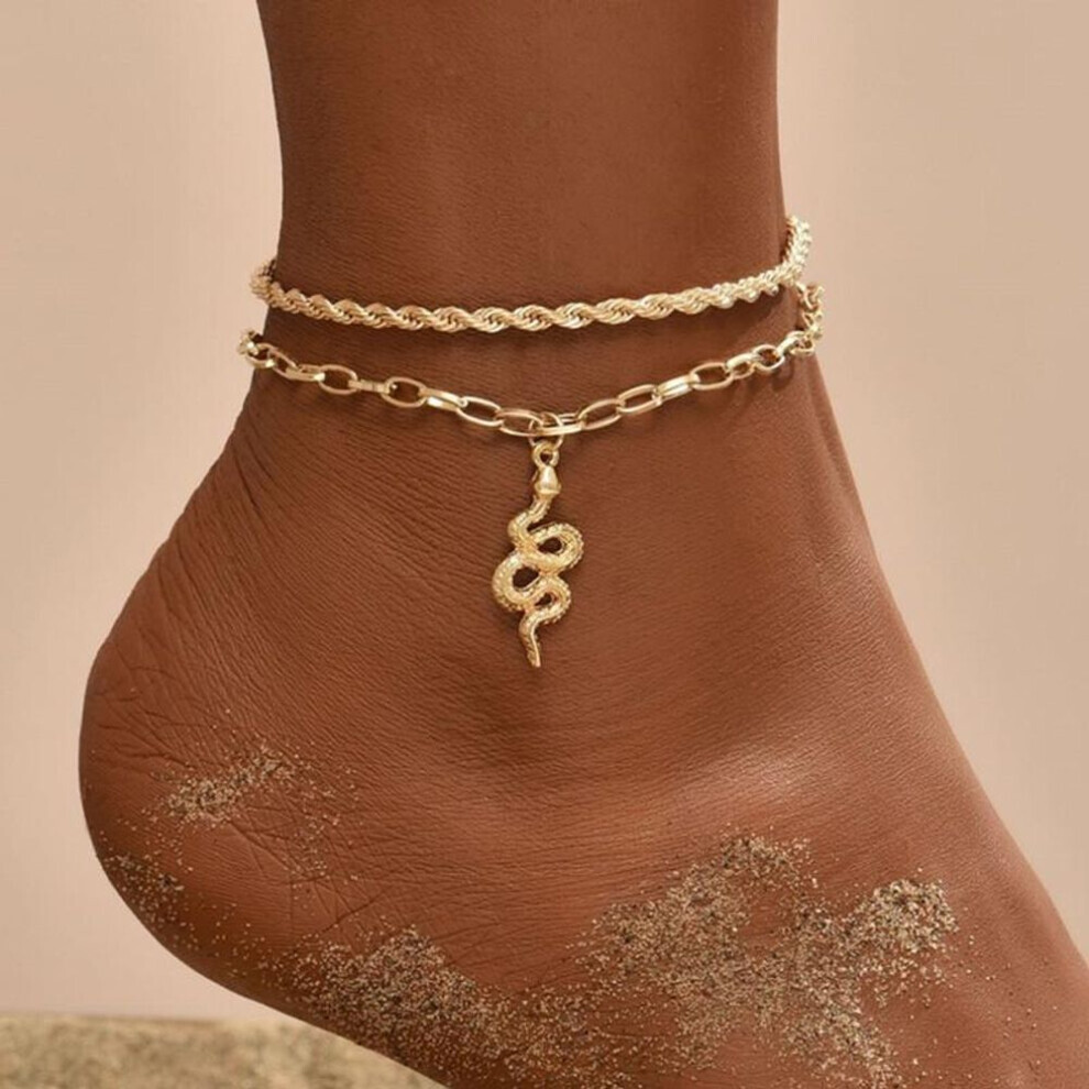 (as the picture) Gold Color Snake Summer Anklets For Women Ankle Bracelet Set On Leg Chain Jewelry Beach Accessories