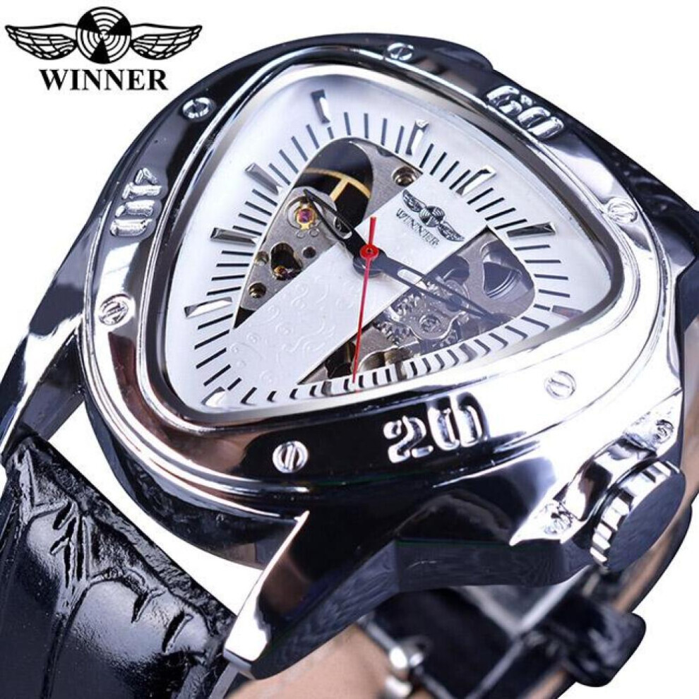 Maxpower (White) Winner Steampunk Fashion Triangle Golden Skeleton Movement Mysterious Men Automatic Mechanical Wrist Watches Top Brand Luxury