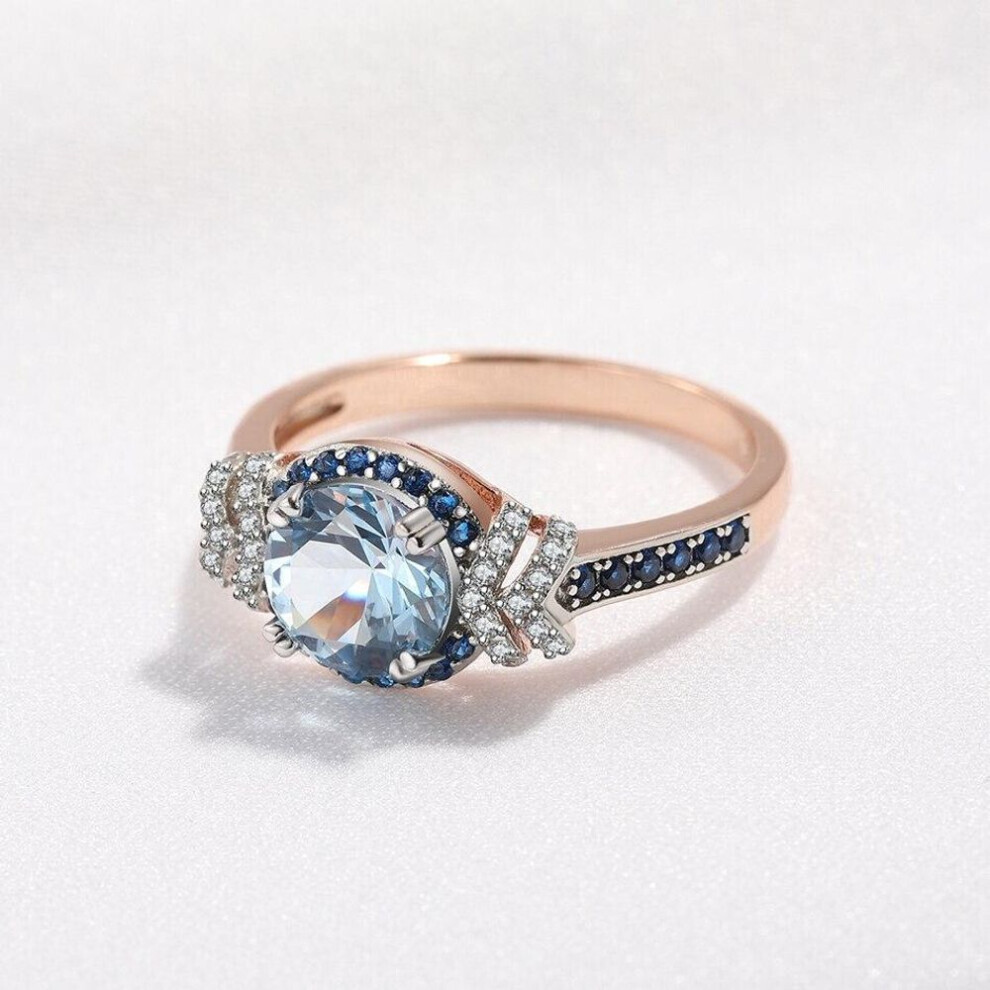 Maxpower (As The Picture, 8) 925 Sterling Silver Ring For Women Created Gemstone London Blue Topaz Rose Gold Plating Luxury Anniversary Gifts Fine Jewelry