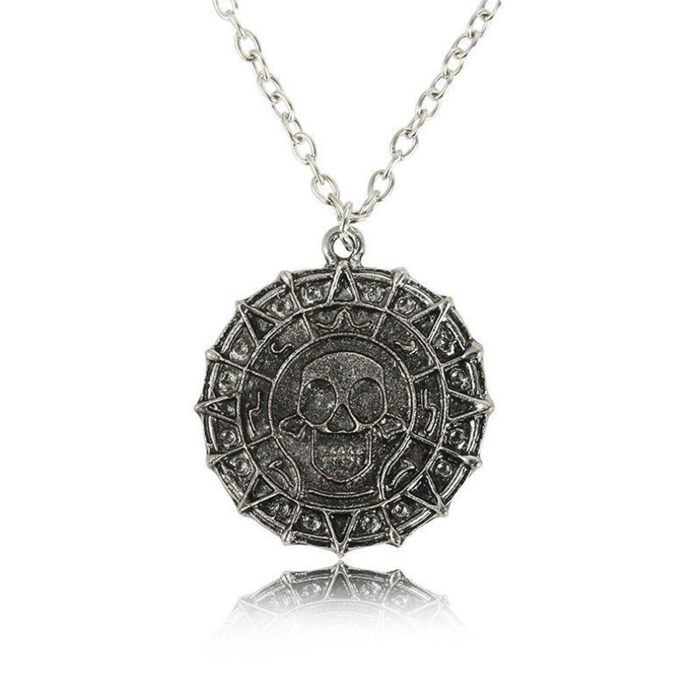 Maxpower (,Silver) Punk Necklace Cool Skull Heads Coin Pendant Necklaces For Men Pirates Of The Caribbean Necklace Vintage Jewelry Black/Silver