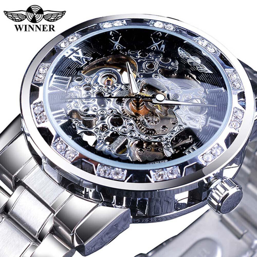 Maxpower (Black) Winner Transparent Fashion Luminous Gear Movement Royal Design Men Top Brand Luxury Male Mechanical Skeleton Wrist Watch