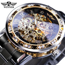 (black olive) Winner Transparent Fashion Luminous Gear Movement Royal Design Men Top Brand Luxury Male Mechanical Skeleton Wrist Watch