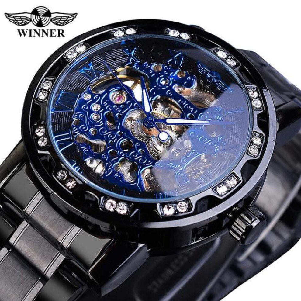 (black,blue) Winner Transparent Fashion Luminous Gear Movement Royal Design Men Top Brand Luxury Male Mechanical Skeleton Wrist Watch