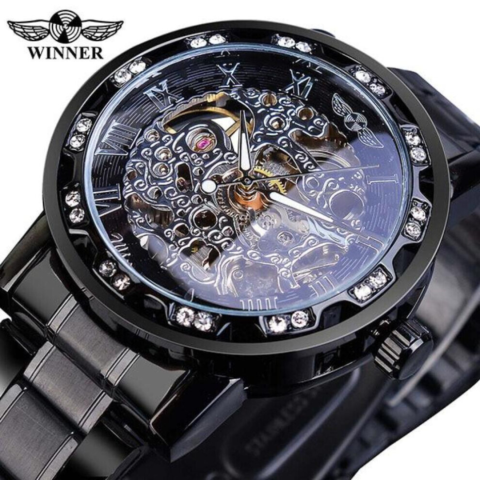 Maxpower (Black,Ivory) Winner Transparent Fashion Luminous Gear Movement Royal Design Men Top Brand Luxury Male Mechanical Skeleton Wrist Watch