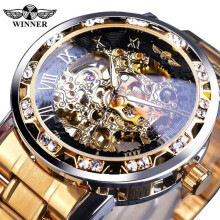 (orange) Winner Transparent Fashion Luminous Gear Movement Royal Design Men Top Brand Luxury Male Mechanical Skeleton Wrist Watch