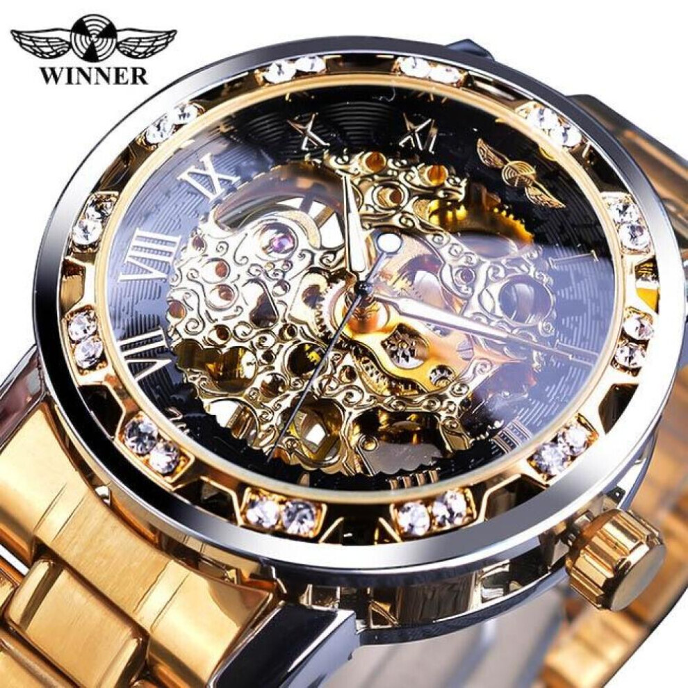 Maxpower (Orange) Winner Transparent Fashion Luminous Gear Movement Royal Design Men Top Brand Luxury Male Mechanical Skeleton Wrist Watch