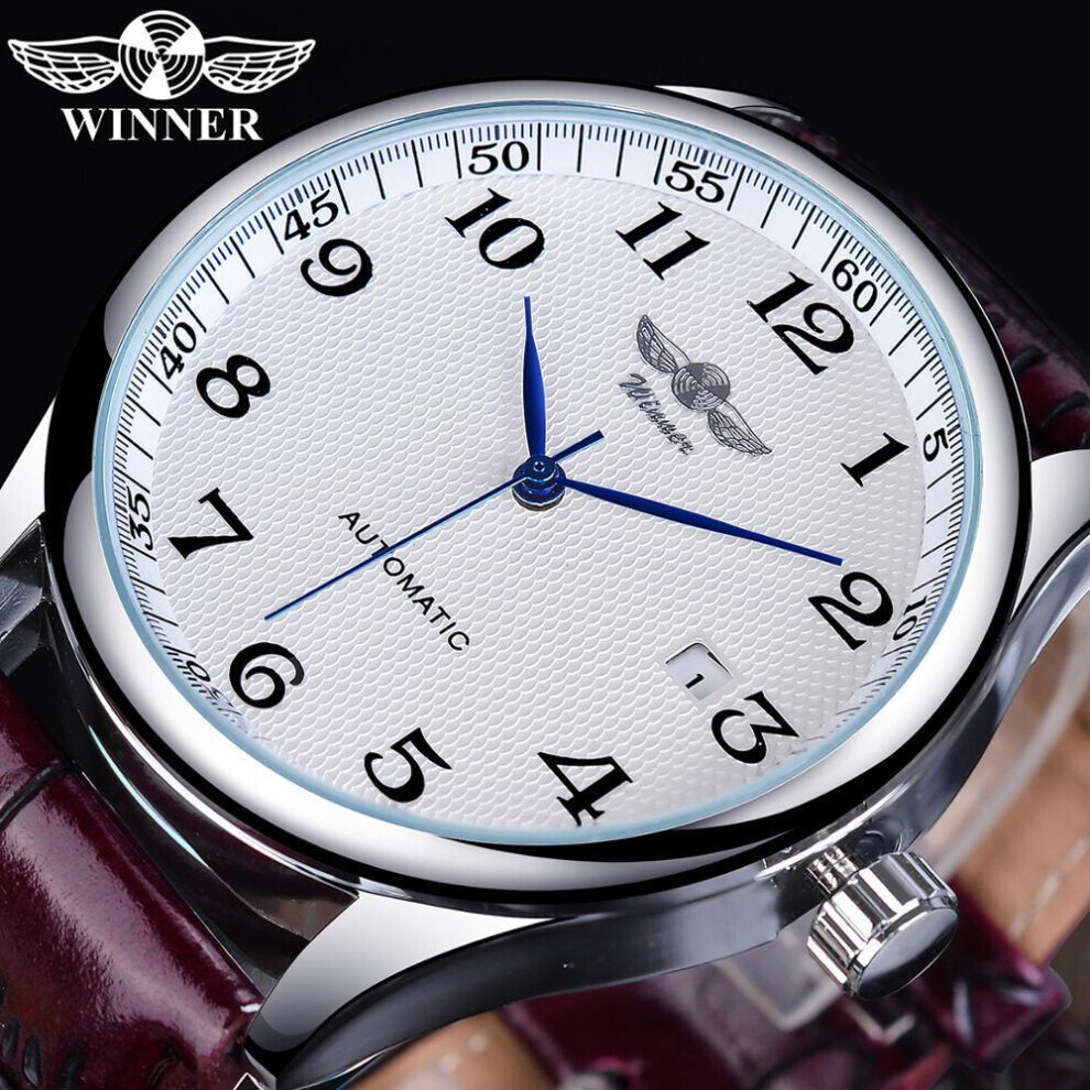(brown, None) Winner Black Date Automatic Watch Leather Band Business Sports Watches Top Brand Luxury Men&apos;s Fashion Casual Mechanical Clock