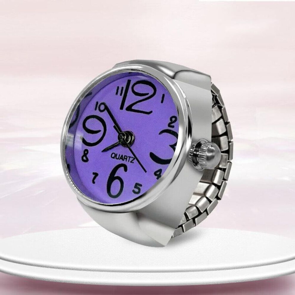 (purple) Watch Ring For Men Women Finger Round Quartz Jewelry Stainless Steel Ring Lover Pair Watches