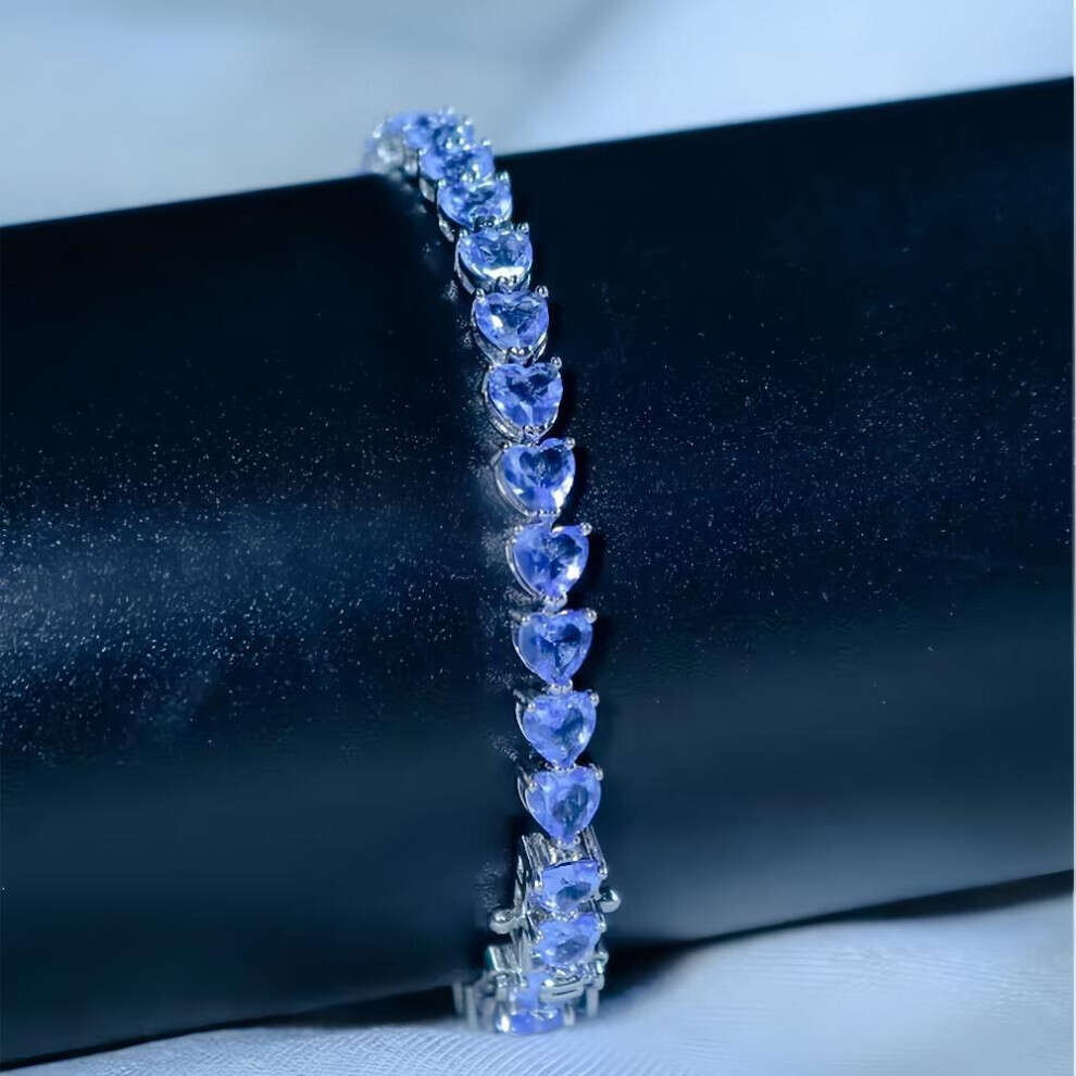 (violet) High Quality Fine Jewelry Elegant Rhodium Plated Bracelet Tanzanite Heart Full Zircon Bracelets