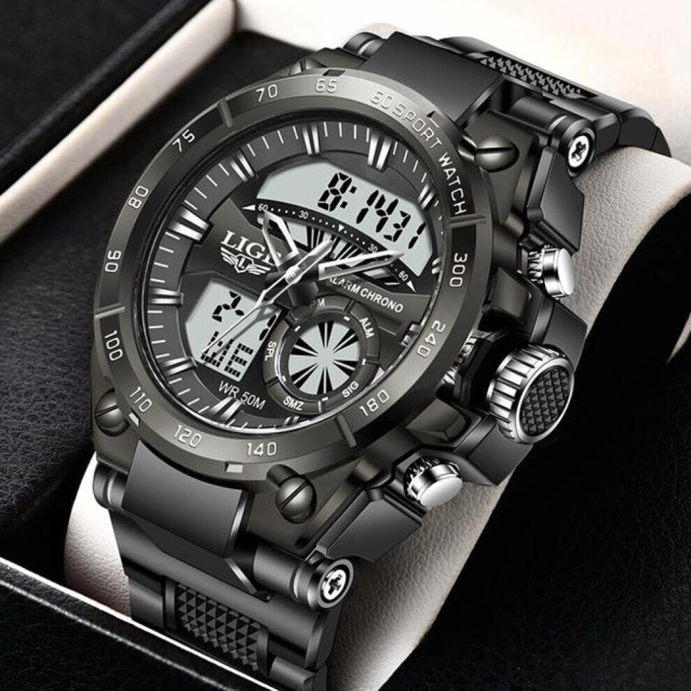 Maxpower (Black) Lige Menâs Watches Top Brand Big Sport Watch Luxury Men Military Silicone Quartz Wrist Watches Fashion Chronograph Male Clock