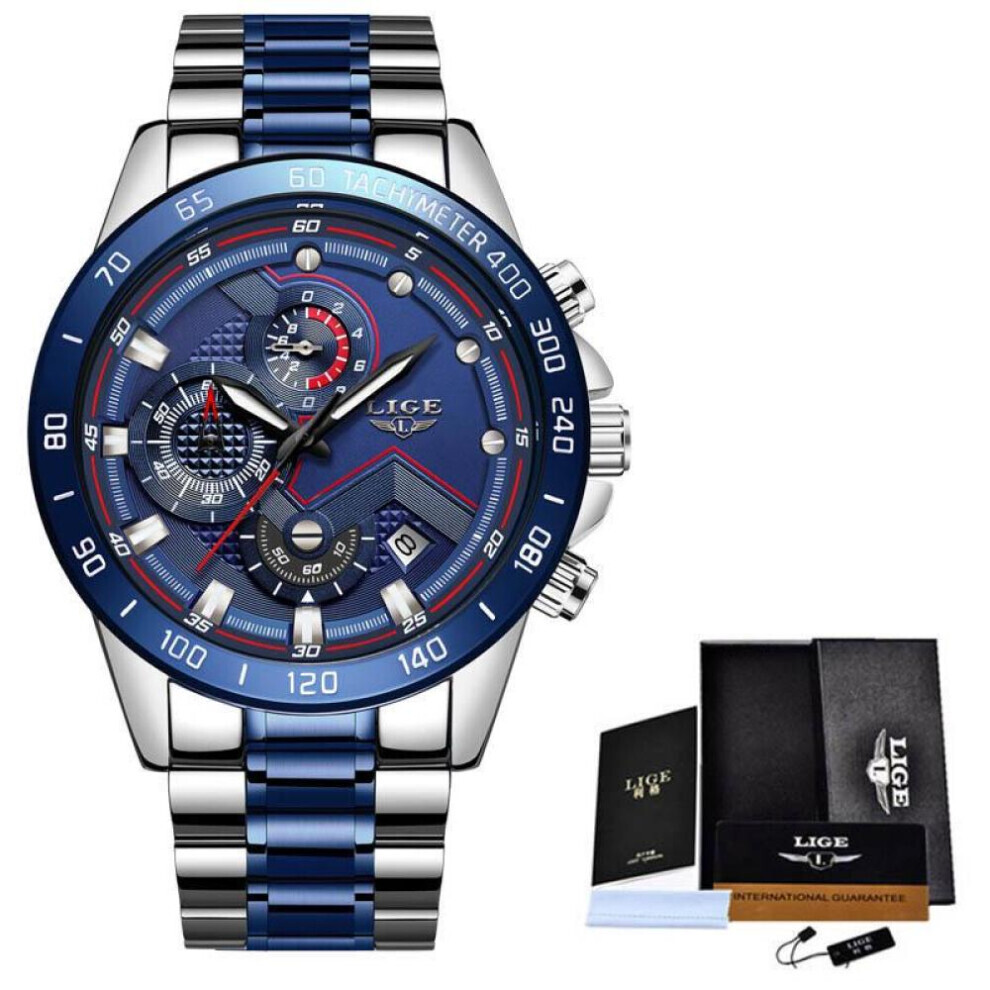 Maxpower (Silver Blue) Lige Luxury Fashion Sports Chronograph Quartz Men Watch Blue,Silver