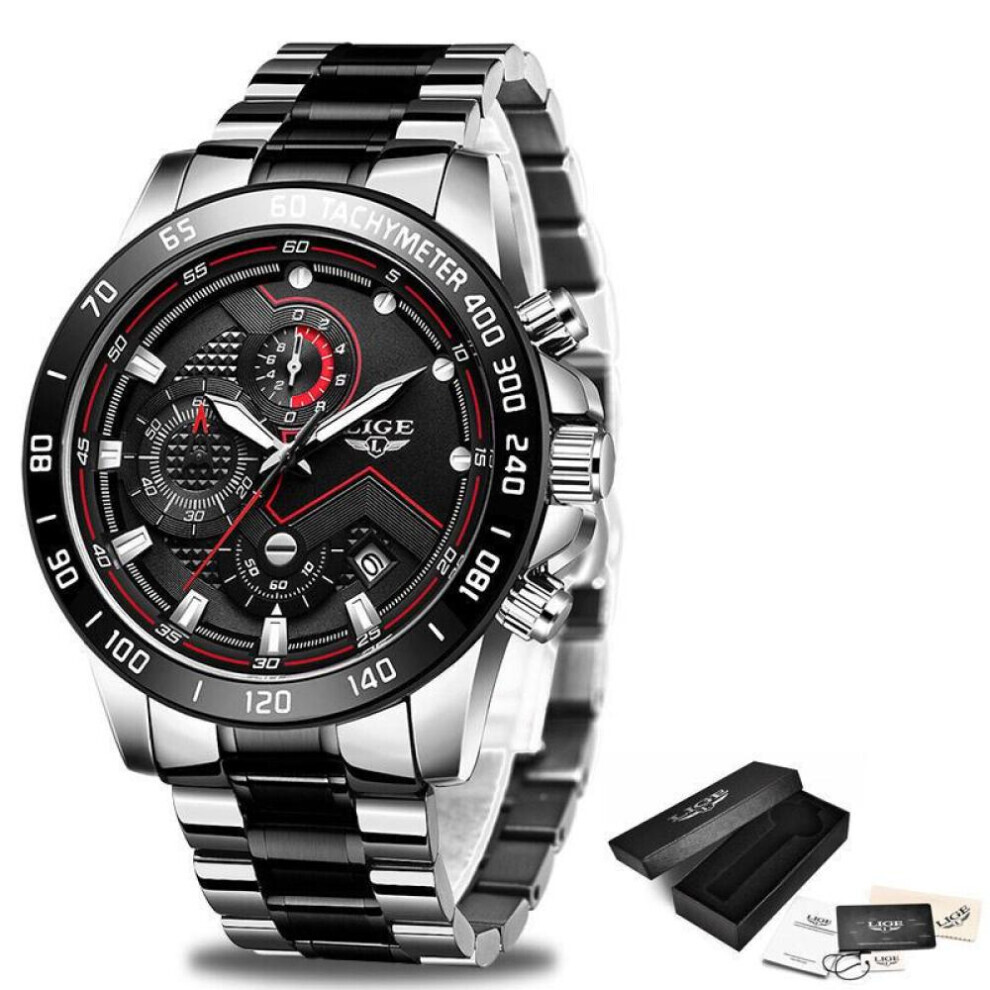 Maxpower (Silver Black) Lige Luxury Fashion Sports Chronograph Quartz Men Watch Black,Silver