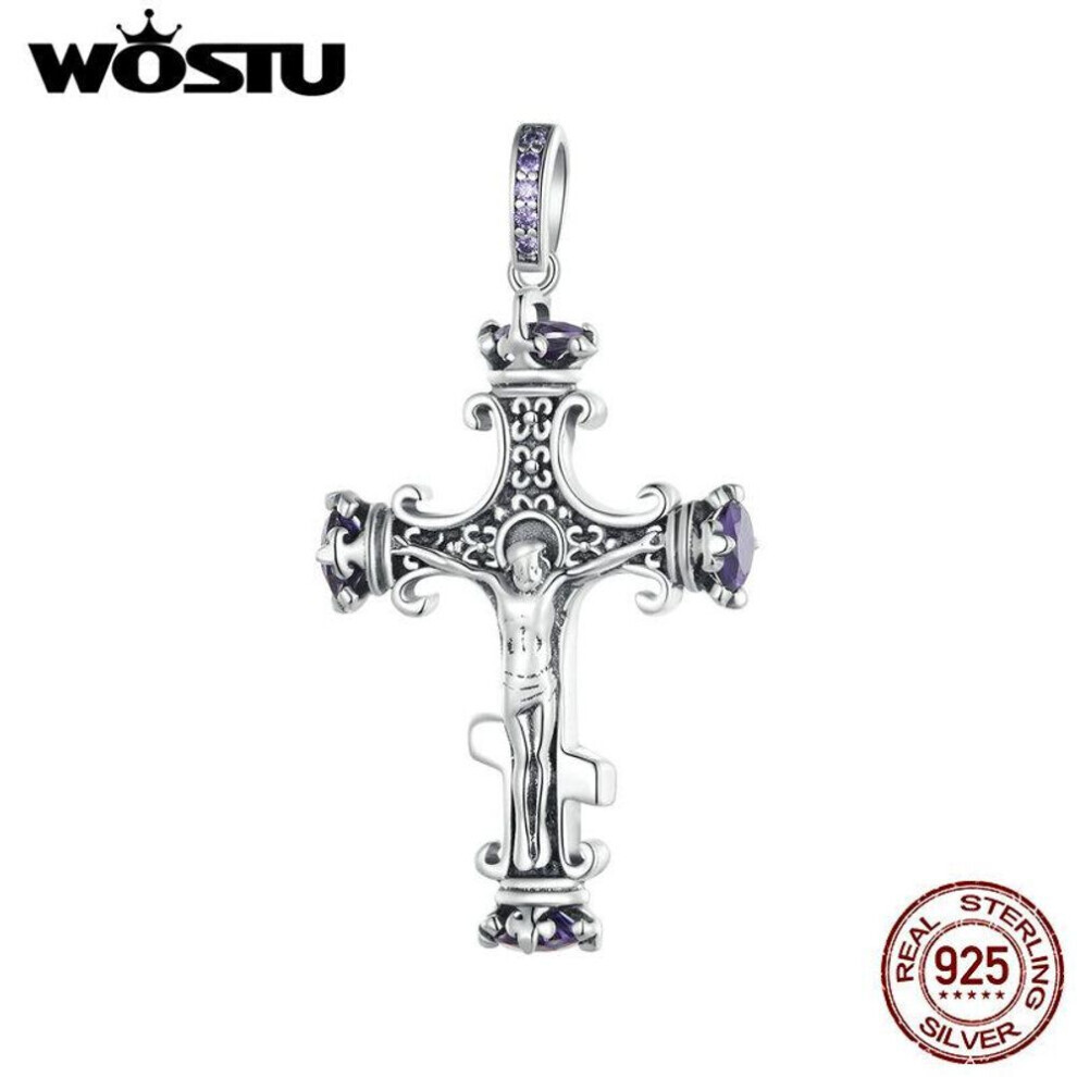 Maxpower (925 ) Wostu 925 Sterling Vintage Pattern Cross Pendant Necklace Crucifix Charms Fit Women Original Necklace Diy Fine Jewelry Silver