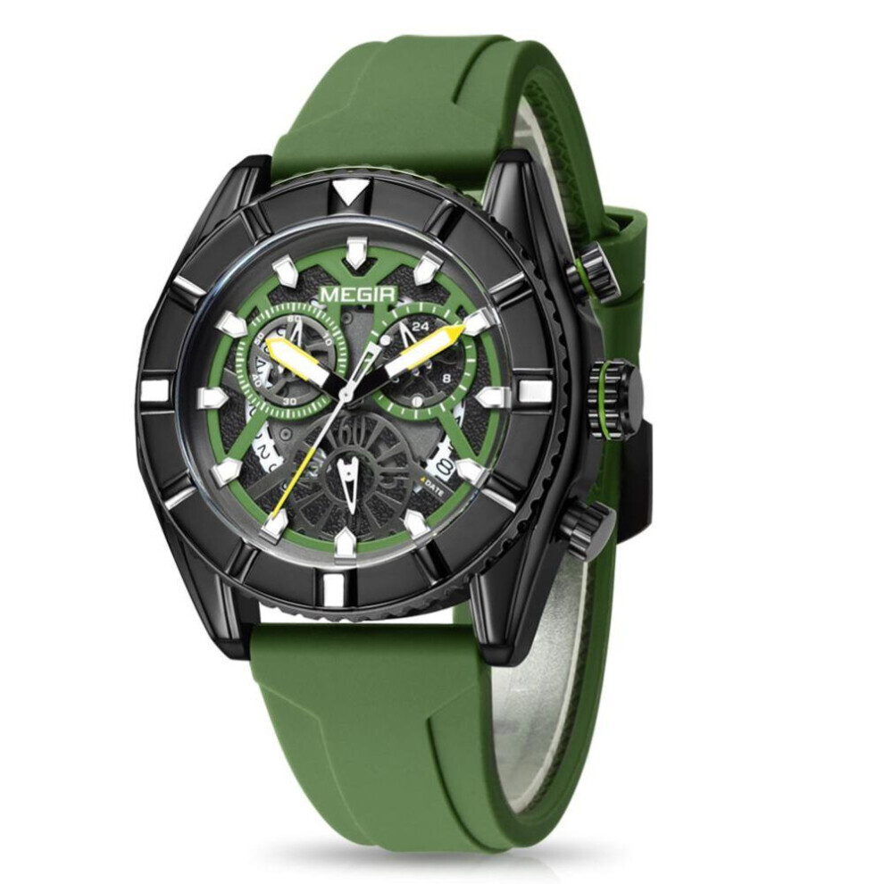 Maxpower (Green) Megir Men's Sports Analog Chronograph Luminous Quartz Watch With Stylish Silicone Strap For Gifts Green