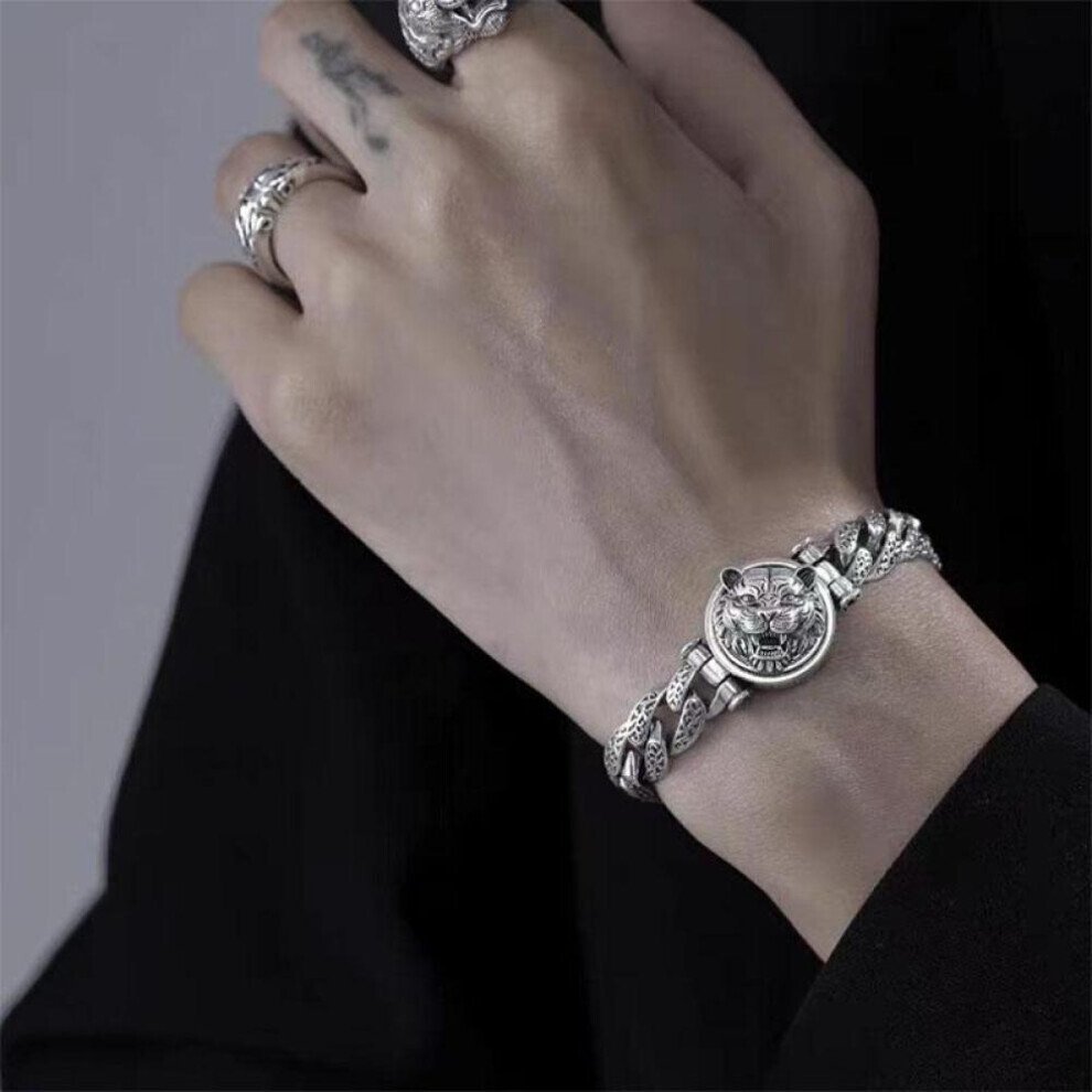 Maxpower (As The Picture, 18Cm) Domineering Charm Tiger Head Plating Bracelet Men 'S Trend Personality Retro Chain Luxurious Jewelry Gift Silver