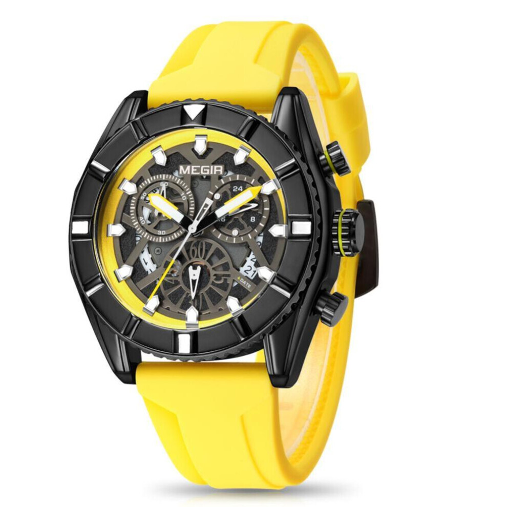 Maxpower (Yellow) Megir Men's Sports Analog Chronograph Luminous Quartz Watch With Stylish Silicone Strap For Gifts Yellow