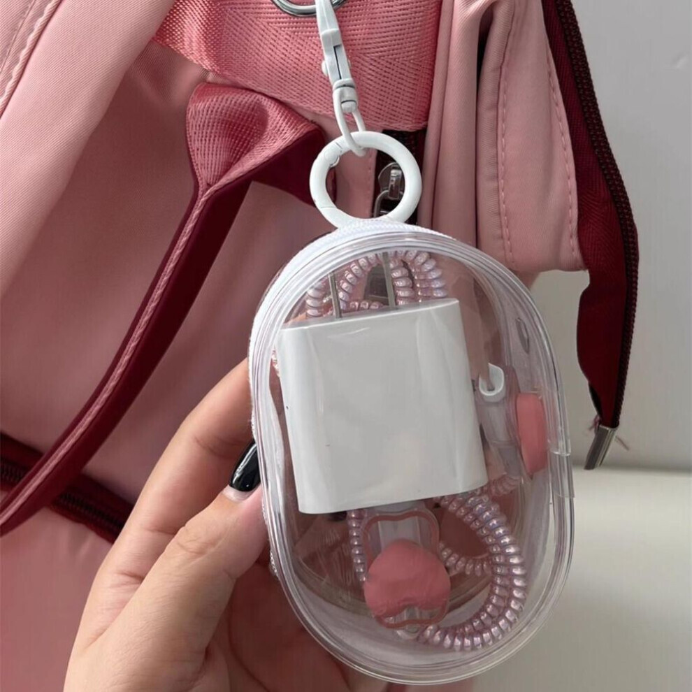 Maxpower (White) Jewelry Organizer Portable Data Cable Earphone Coin Charger Storage Pouches New Round Black White Pvc Transparent Cosmetic Bags