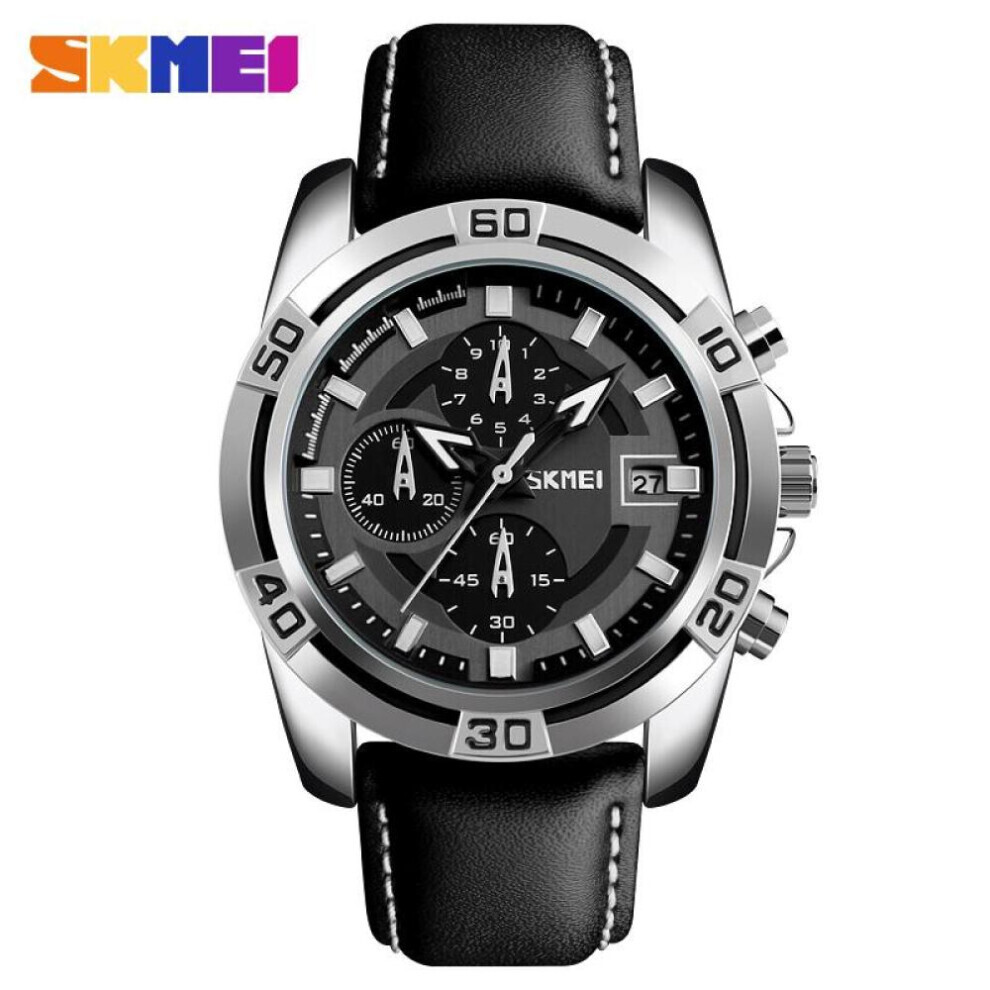 Maxpower (Silver) Skmei Men Quartz Watch Fashion Luxury Leather Waterproof Business Casual Creative Wristwatch Silver