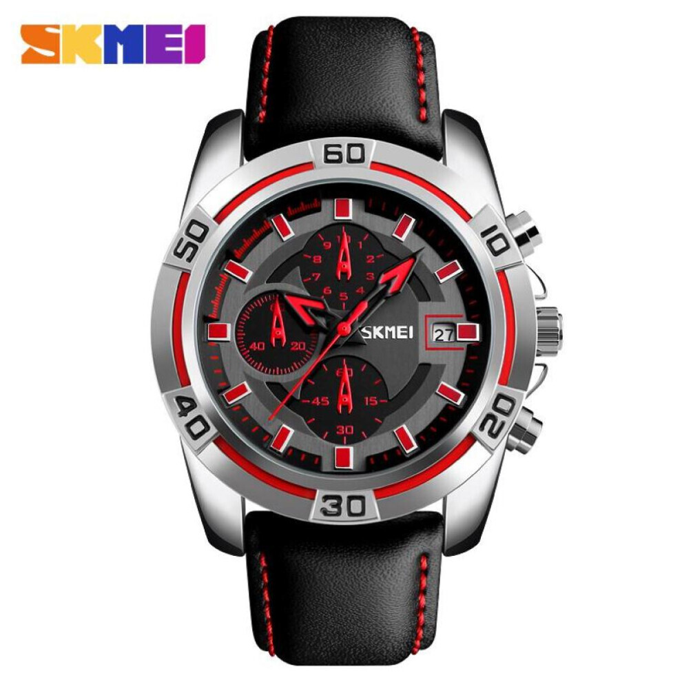 Maxpower (Red) Skmei Men Quartz Watch Fashion Luxury Leather Waterproof Business Casual Creative Wristwatch Red