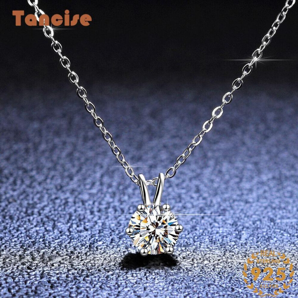 (silver, 1CT) Tancise S925 Sterling Silver Moissanite Luxury Personality Pendant Necklace Women&apos;s Classic Tide Necklace Necklace Party Gift
