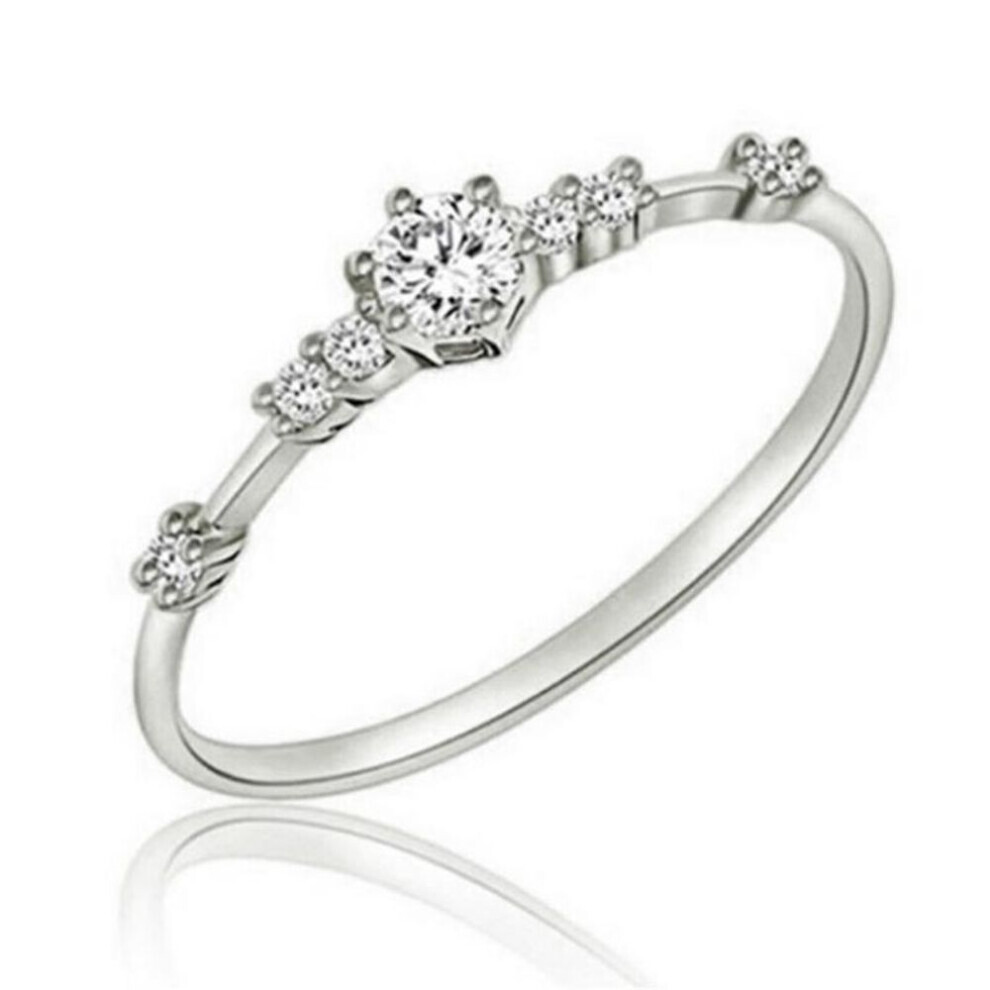 Maxpower (, 11) 1Pc Fashion Stylish Ring With 7 Small Zircon Inlaid Exquisite Engagement Ring, Best Gifts For Women Silver
