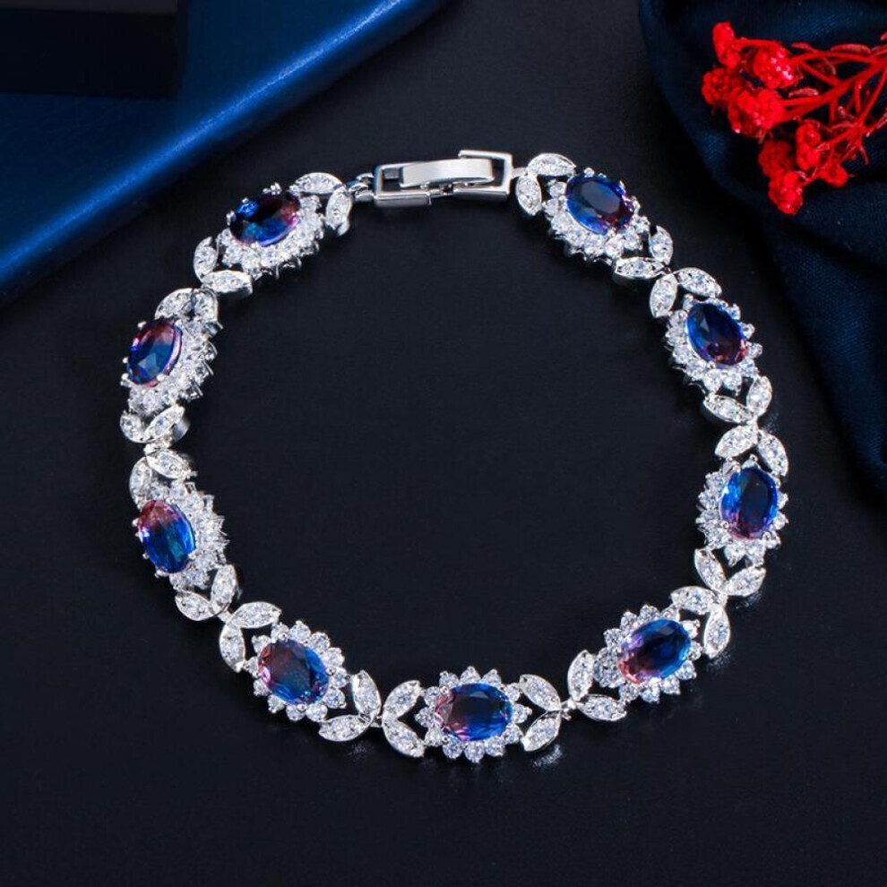 Maxpower (,Red) Wwj Rainbow Mystical Cubic Zirconia Leaf Design Tennis Bracelet For Women Blue