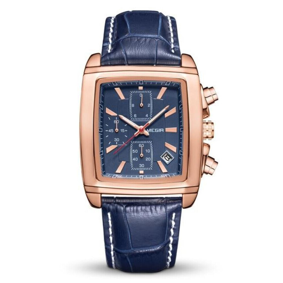 (gold) Megir Original Watch Men Top Brand Luxury Rectangle Quartz Military Watches Waterproof Luminous Leather Wristwatch Men Clock 2028