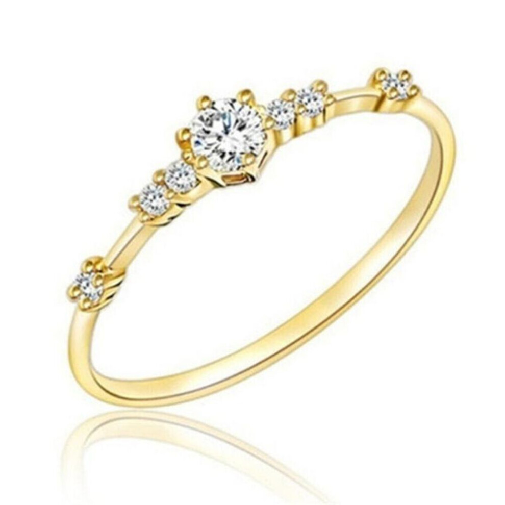 (gold, 9) 1pc Fashion Stylish Ring With 7 Small Zircon Inlaid Exquisite Engagement Ring, Best Gifts For Women