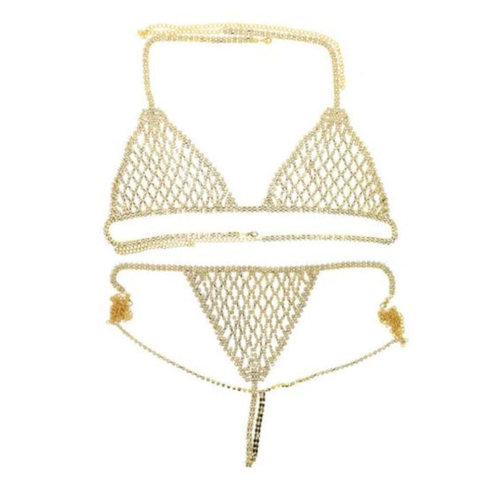 Maxpower (Golden, One Size) 1 Set Body Chain Sexy Adjustable Exaggerated Shiny Hollow Out Dress Up Gift Rhinestones Bikini Body Chain Beach Bra Jewelry Nightcl