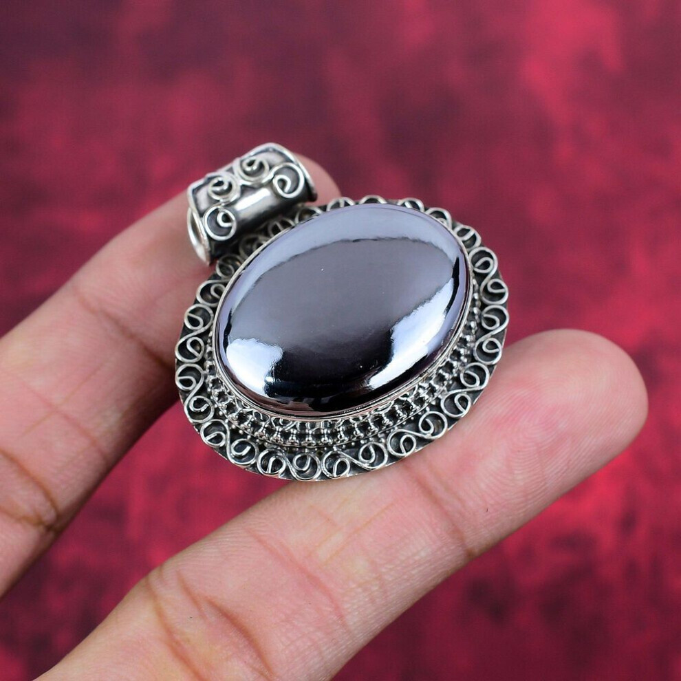 Maxpower (Black, 1.50 Inches) Shungite Pendant, 925 Solid Sterling Silver Gemstone Jewelry, Handmade Pendant, For Thanksgiving Black,Silver
