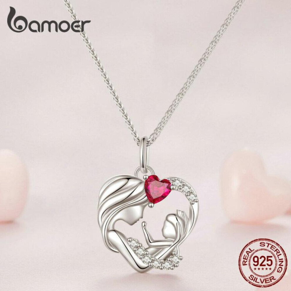 (925 silver) Bamoer 925 Sterling Silver Mother And Child Pendant Necklace For Women Mother&apos;s Day Birthday Fine Jewelry Gift