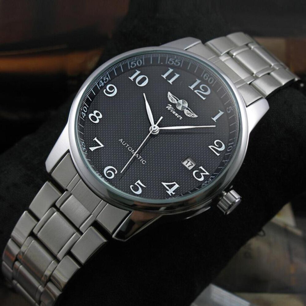 Maxpower (Black) Winner Men's Fashion Casual Simple Steel Band Fully Automatic Mechanical Watch