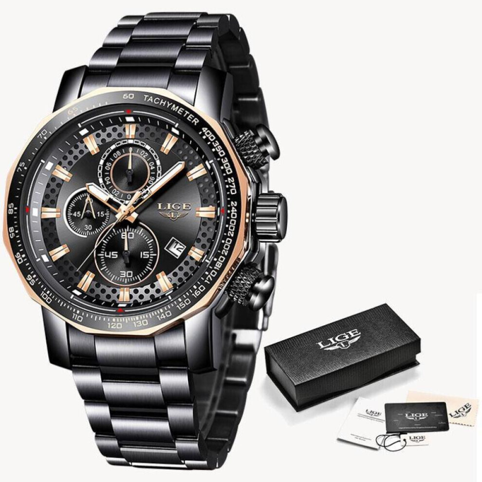 Maxpower (Black Gold) Lige Men Luxury Chronograph Stainless Steel Watch Black,Gold