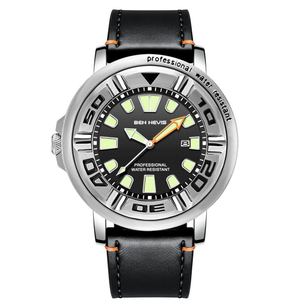 Maxpower (Black) Unique Design Top Brand Luxury Business Men's Quartz Watch Waterproof Sports Watch Calendar Fashion Luminous Leather Male Clock