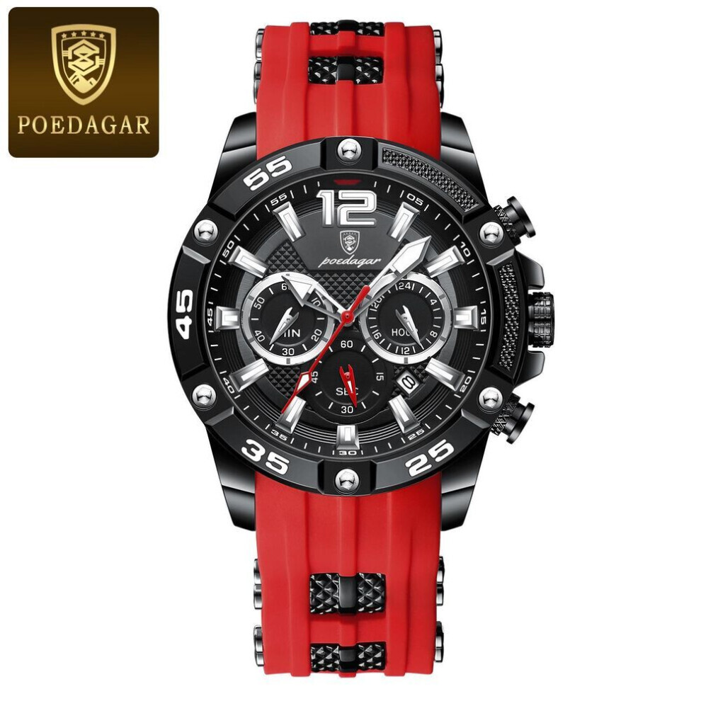 (red) Silicone Casual Men Watch Luxury Waterproof Luminous Chronograph Date Man Wristwatch Military Quartz Men&apos;s Watches High Quality