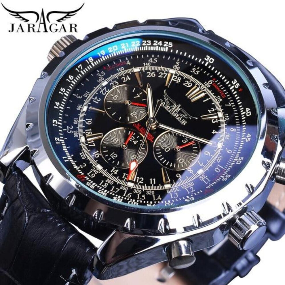 (black) Jaragar Blue Glass Aviator Series Military True Men Sport Automatic Wrist Watch Top Brand Luxury Mechanical Male Clock Hour