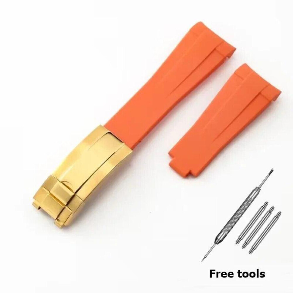 Maxpower (-G 20Mm No Logo) 20Mm 21Mm Premium Silicone Strap For Rolex Submariner Daytona Gmt Yacht-Master Series Accessories Replacement Watch Bracelet Orange