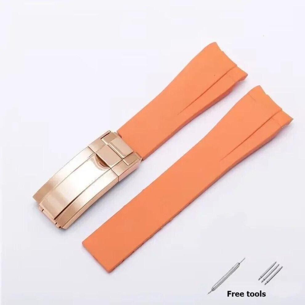 Maxpower (-R 20Mm No Logo) 20Mm 21Mm Premium Silicone Strap For Rolex Submariner Daytona Gmt Yacht-Master Series Accessories Replacement Watch Bracelet Orange