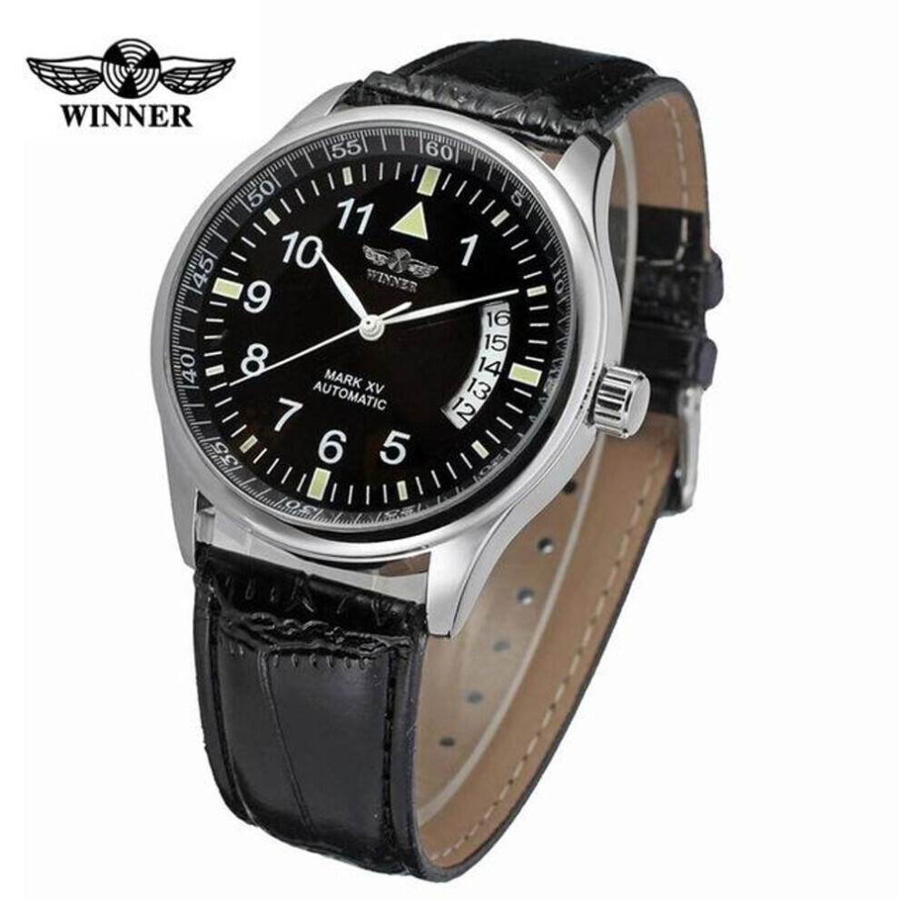 (black) Winner Watch Trendy Fashion Roman Vortex Dial Low-key Luxury Men&apos;s Wrist Watch Mechanical Watch Six Models Can Choose