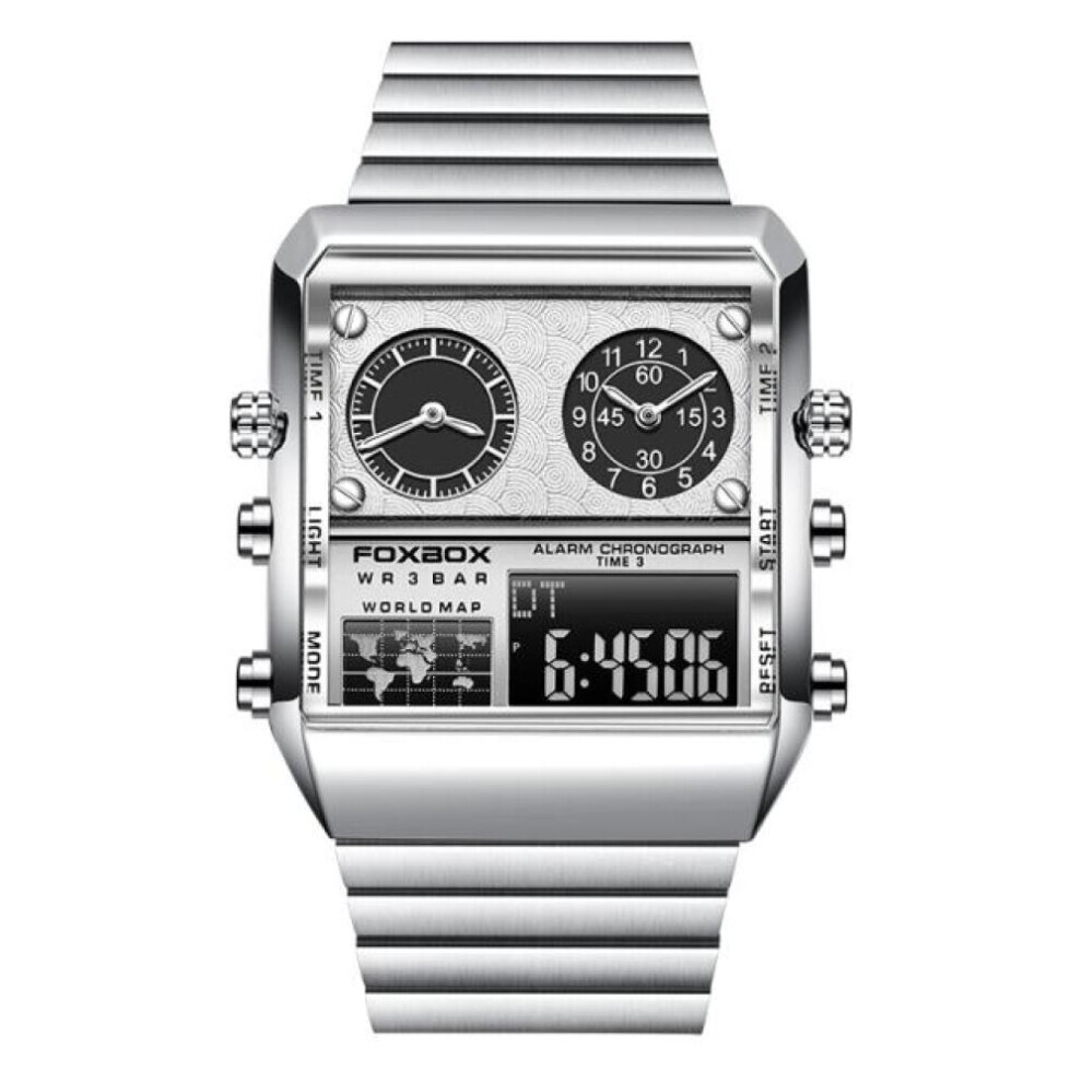 Maxpower (Silver) 2022 Foxbox New Watches For Men Luxury Brand Stainless Steel Military Wristwatch Casual Digital Sport Date Clock Chronograph Mens Watch Lige Silver