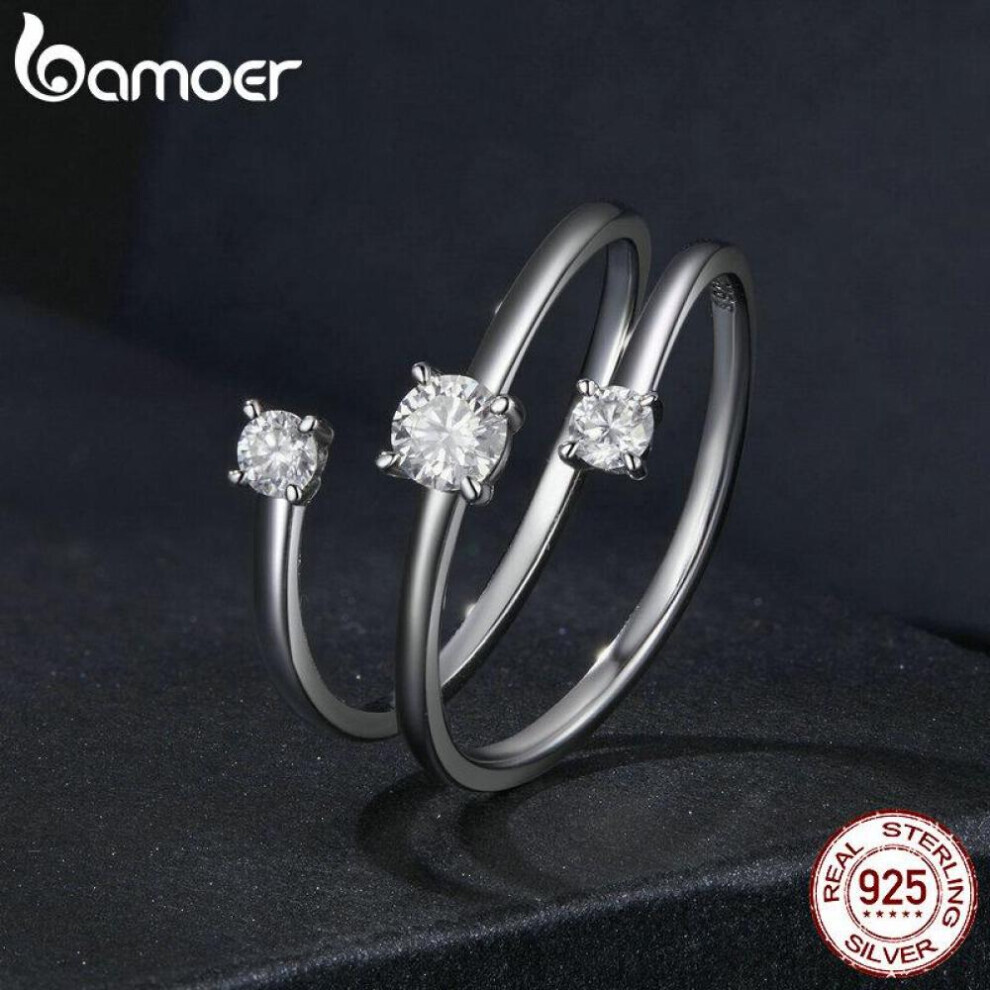 (925 silver) Bamoer Three Layer 0.5 Ct Moissanite Coiled Ring 925 Sterlin Silver D Color Moissanite Stackable Promise Wedding Ring Party Gift