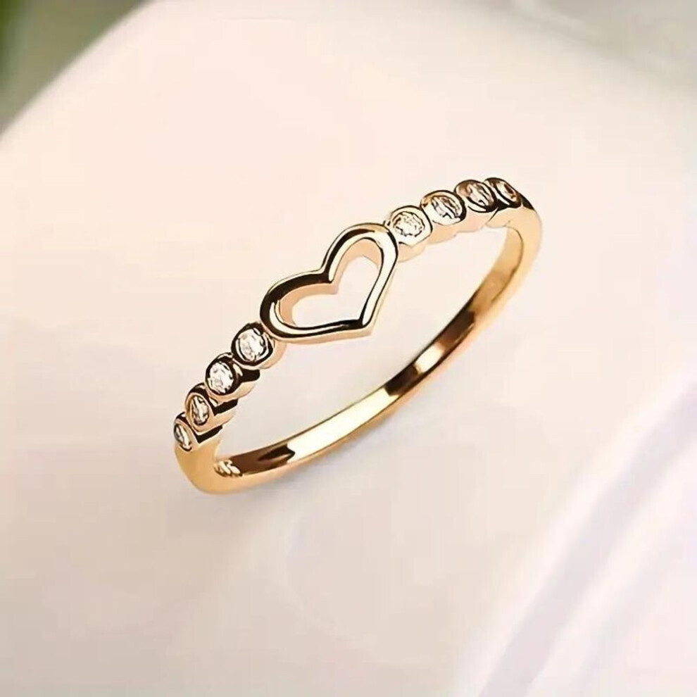 (gold, 6) 1pc Fashion Heart Shape Simple Hollow Golden Plated Silvery Rose Golden Ring