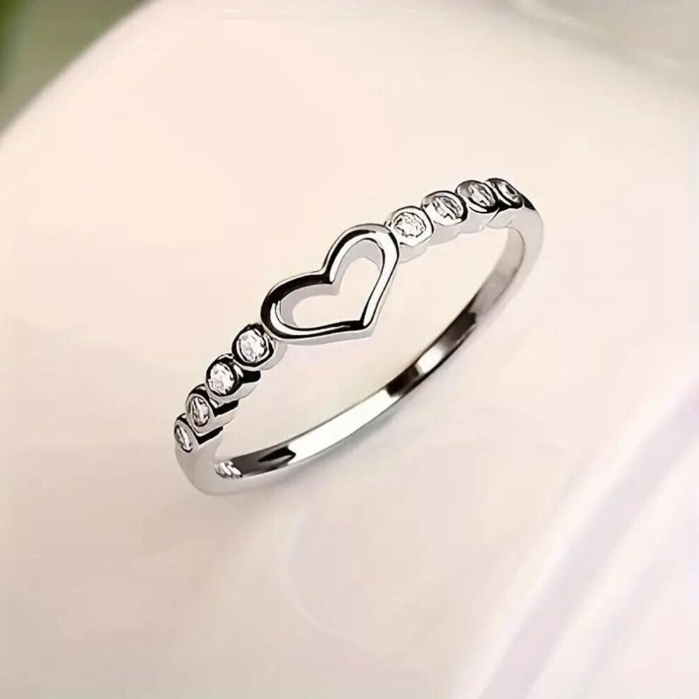 (silver, 6) 1pc Fashion Heart Shape Simple Hollow Golden Plated Silvery Rose Golden Ring