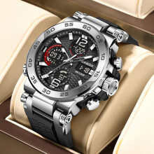 (silver,black) Lige New Fashion Men's Watch 50m Waterproof Luminous Sport Quartz Watch Automatic Date Timing Wristwatch