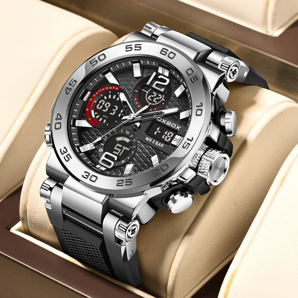 Maxpower (,Black) Lige New Fashion Men's Watch 50M Waterproof Luminous Sport Quartz Watch Automatic Date Timing Wristwatch Silver/Black