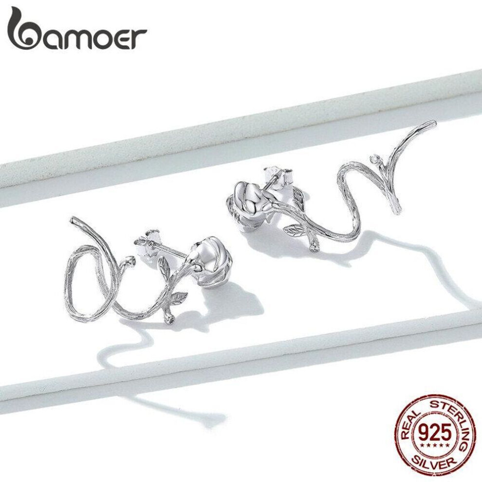 Maxpower (Bse238) Bamoer 100% 925 & Zircon Earring New The Rose Earring For Women Sterling Jewelry Silver